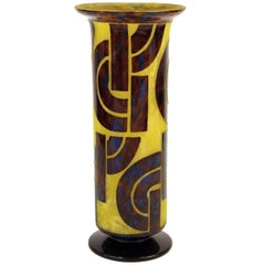 Art Deco Geometric Glass Vase by Le Verre Francais - Schneider