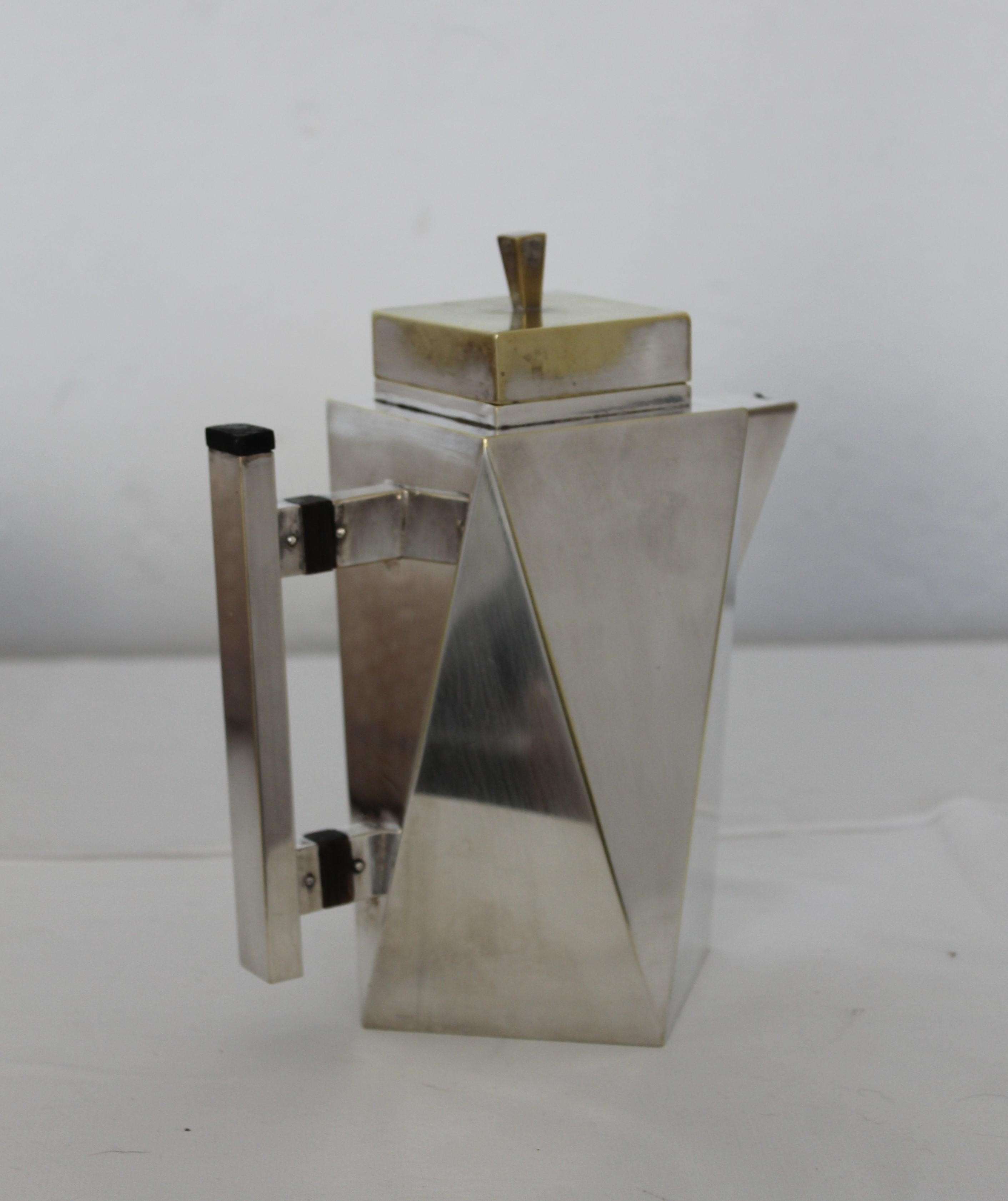 Mid-20th Century Art Deco Geometric Italian Silver Plate Coffeepot 