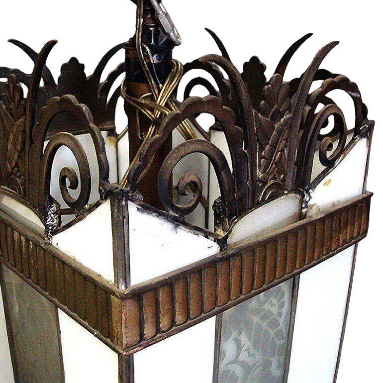 Grande lampadario geometrico Art Deco in vetro piombato con piano a scorrimento In condizioni ottime in vendita a Van Nuys, CA
