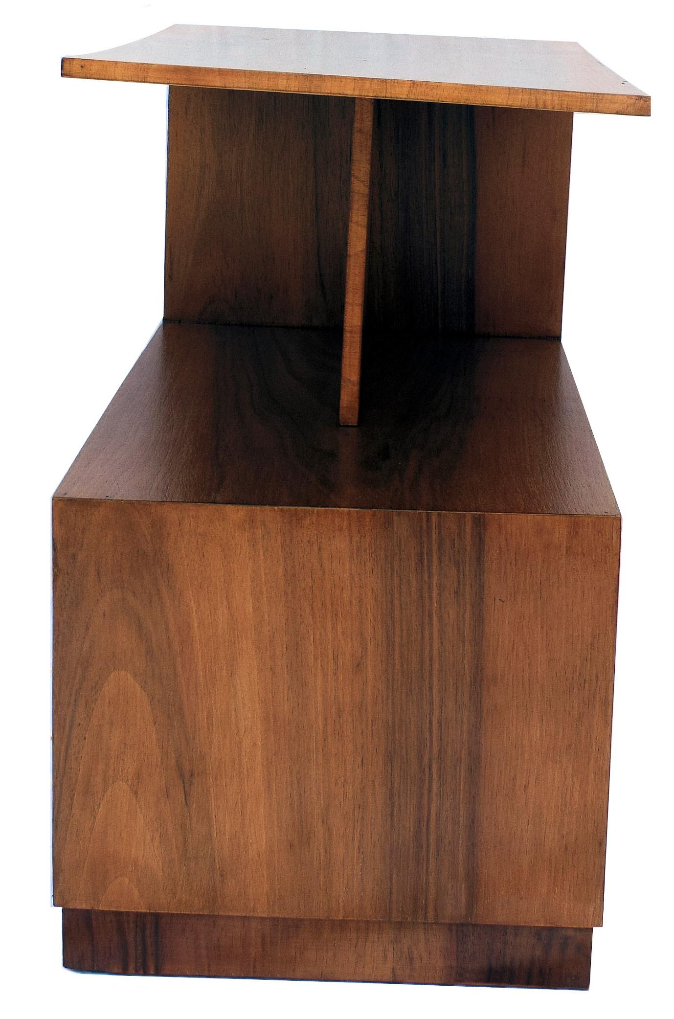 20th Century Art Deco Geometric Modernist Walnut Two-Tier Table