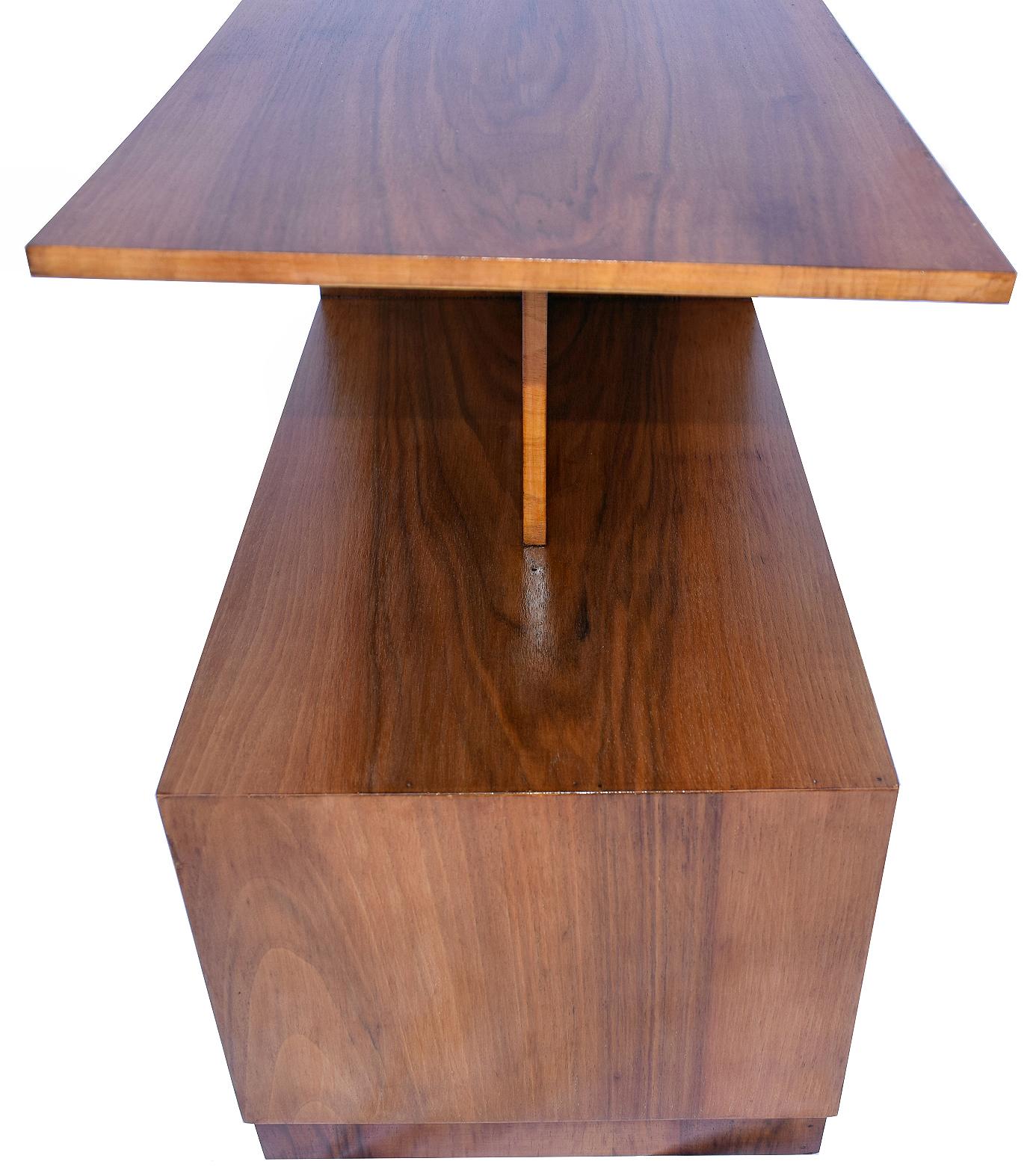 Art Deco Geometric Modernist Walnut Two-Tier Table 1
