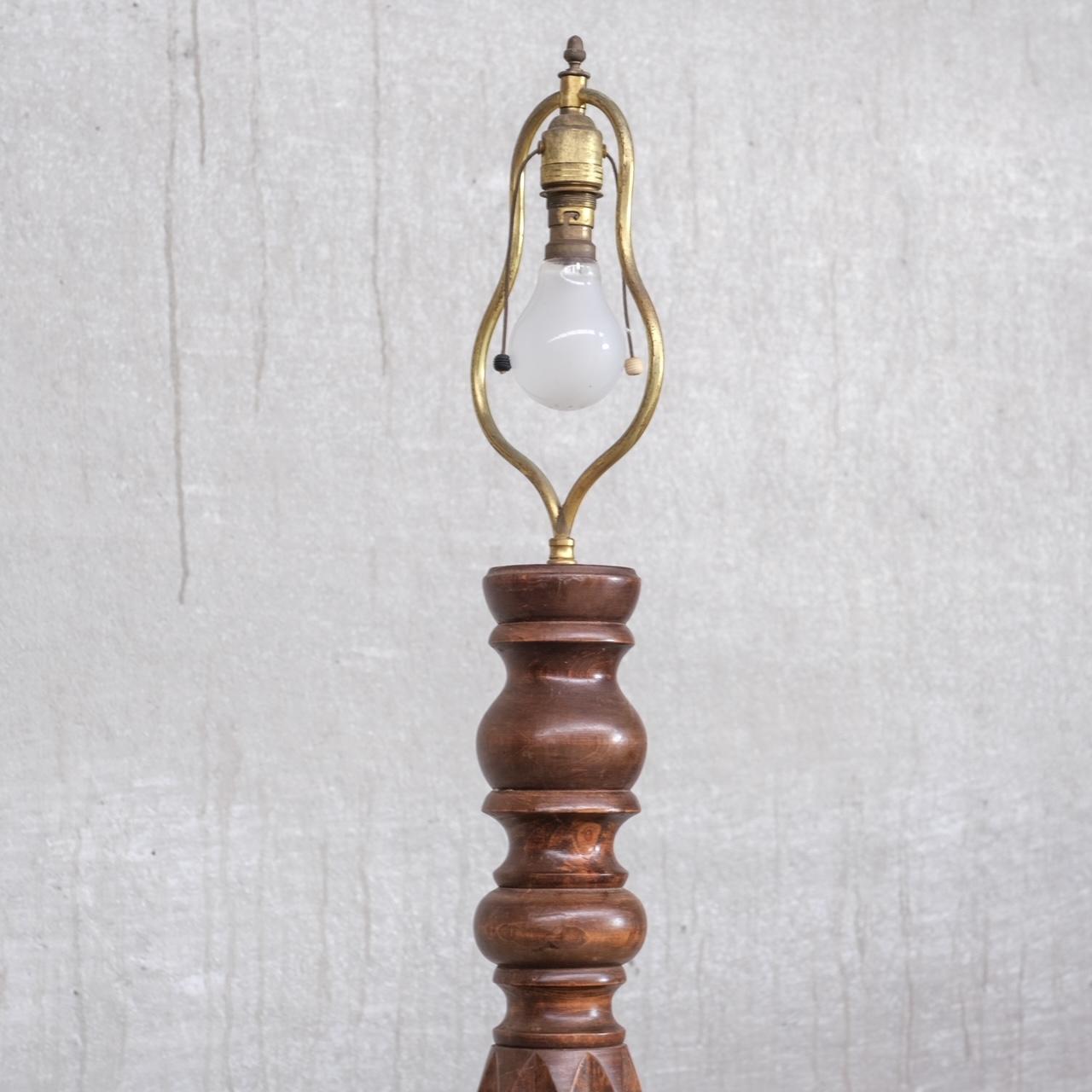 Mid-20th Century Art Deco Geometric Oak French Mid-Century Floor Lamp For Sale