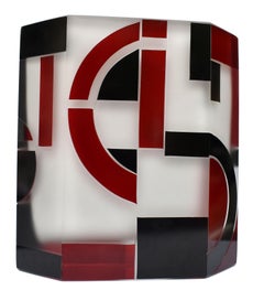 Art Deco Geometric Opaque Glass & Enamel Vase, Czech, C1930