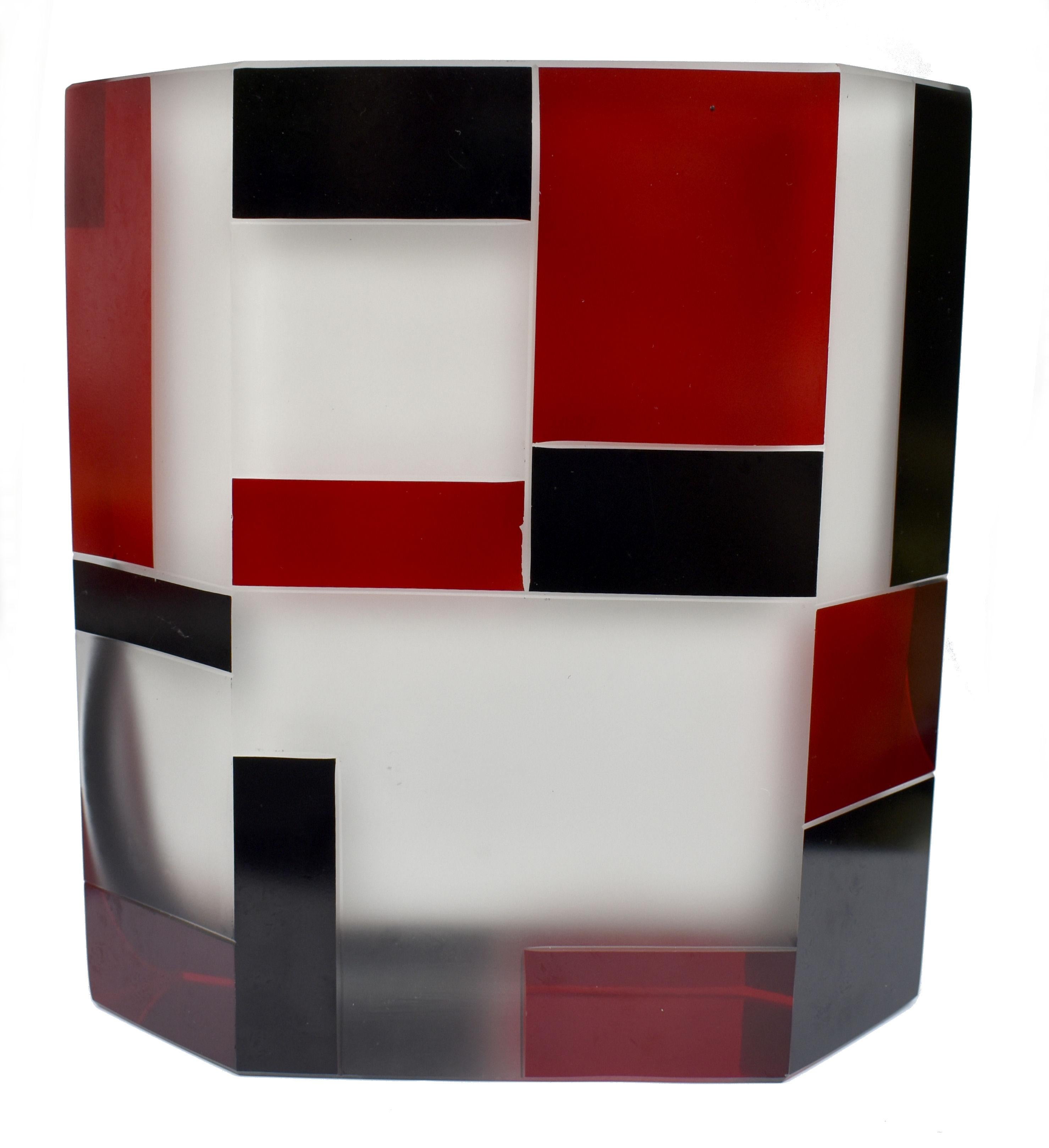Art Deco Geometric Opaque Glass & Enamel Vase, Czech, C1930 For Sale 1