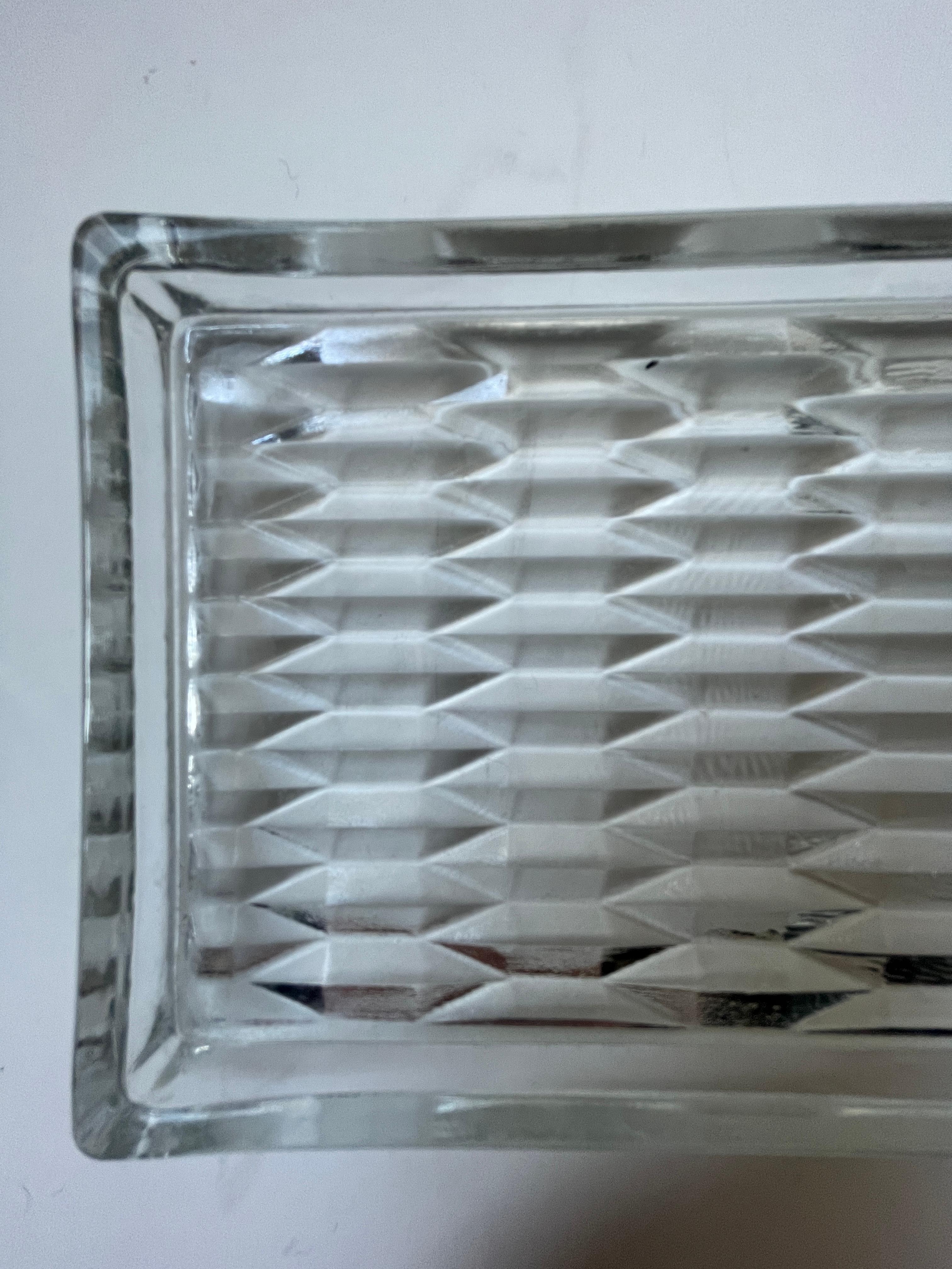 Molded Art Deco Geometric Pattern Pressed Glass Tray For Sale