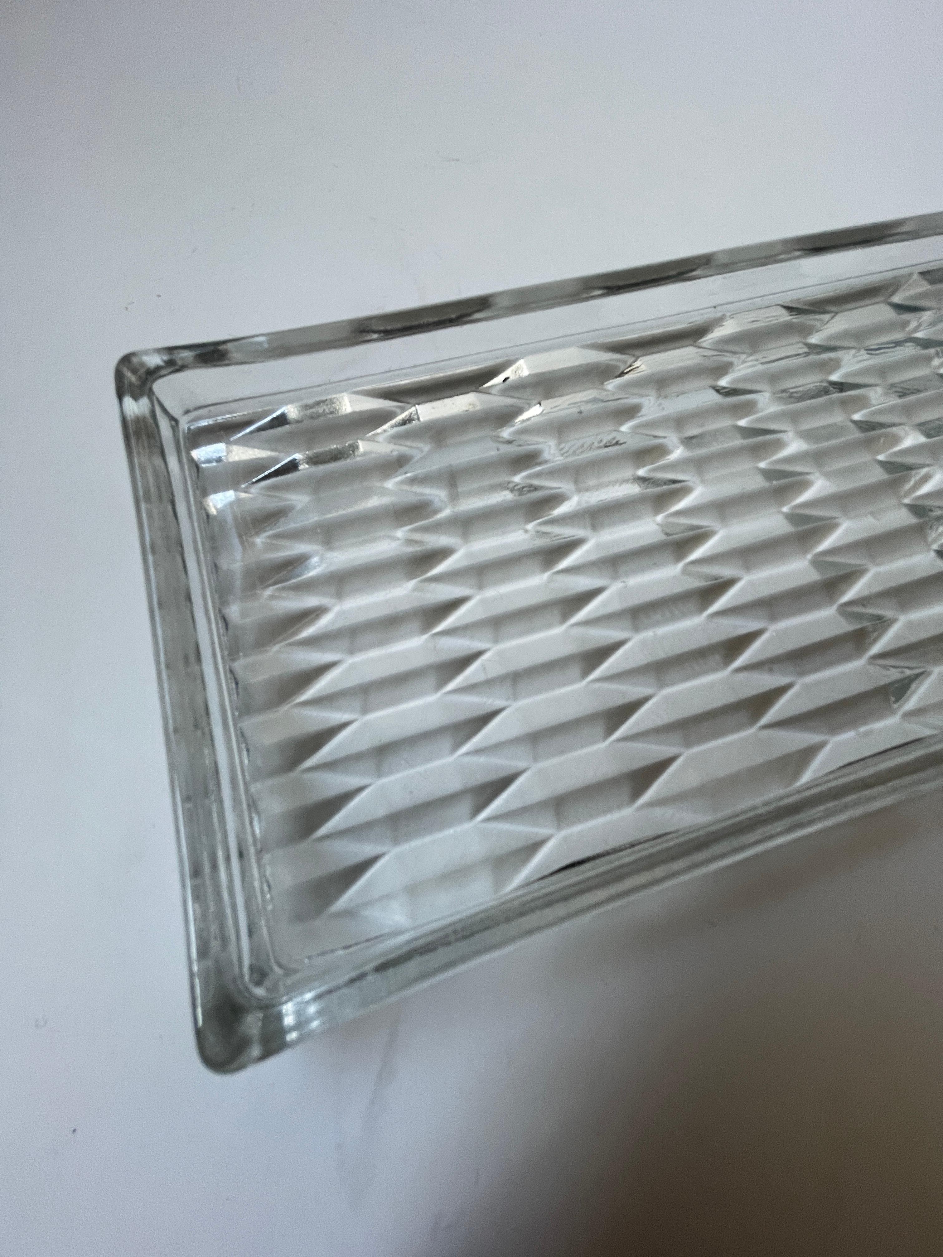 20th Century Art Deco Geometric Pattern Pressed Glass Tray For Sale