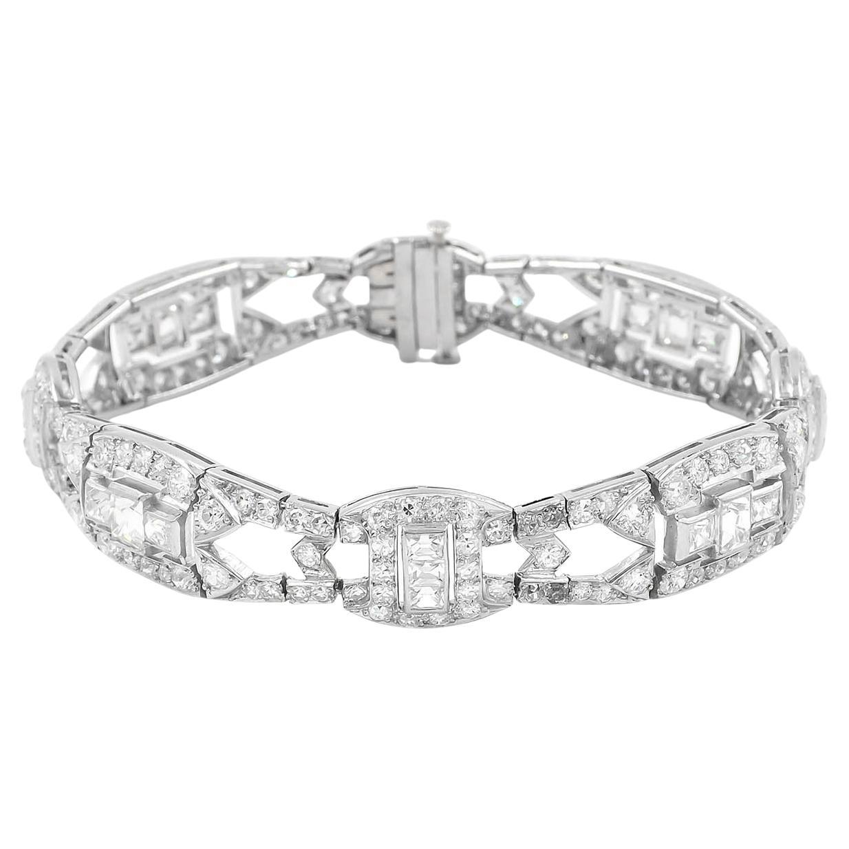 Bracelet art déco géométrique en platine avec diamants taille française et taille ancienne