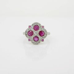 Art Deco Geometric Ruby Diamonds Platinum Ring