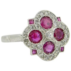 Art Deco Geometric Ruby Diamonds Platinum Ring Art Deco Geometric Ruby Diamonds Platinum Ring