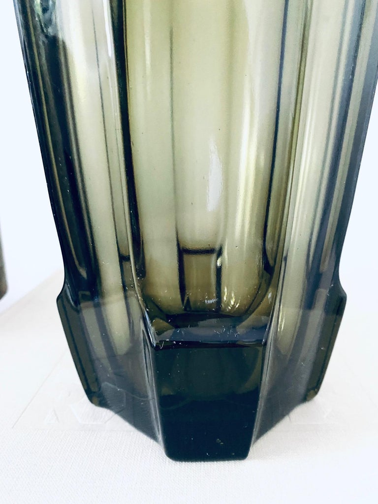 Art Deco Geometric Smoked Grey Glass Vase by Moser, Czech Republic, c. 1930's For Sale 5