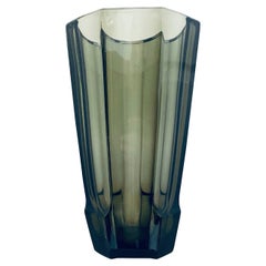 Art Deco Geometric Smoked Grey Glass Vase by Moser, Czech Republic, c. 1930's