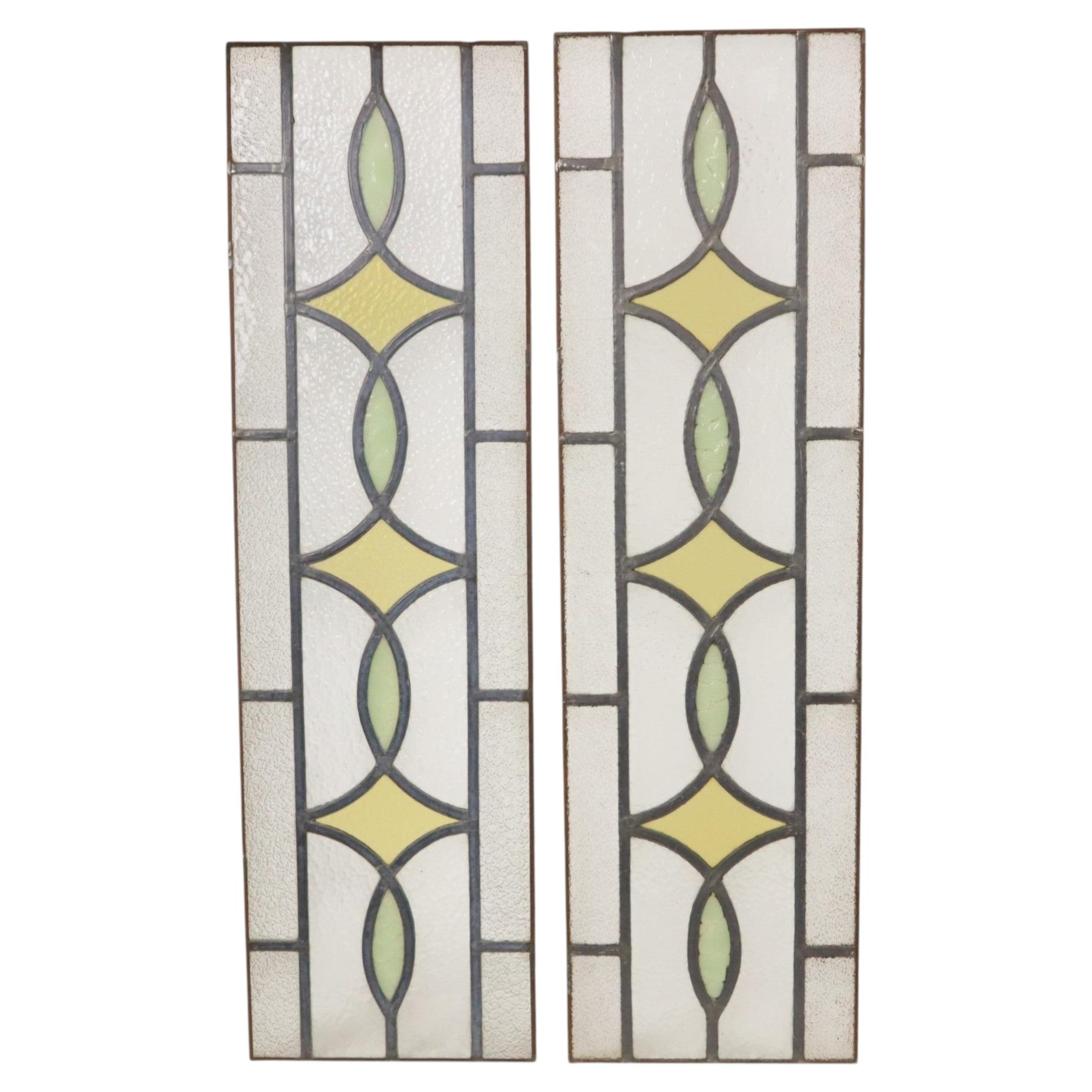 Vitrail géométrique de style Art déco, 85 x 24 cm en vente
