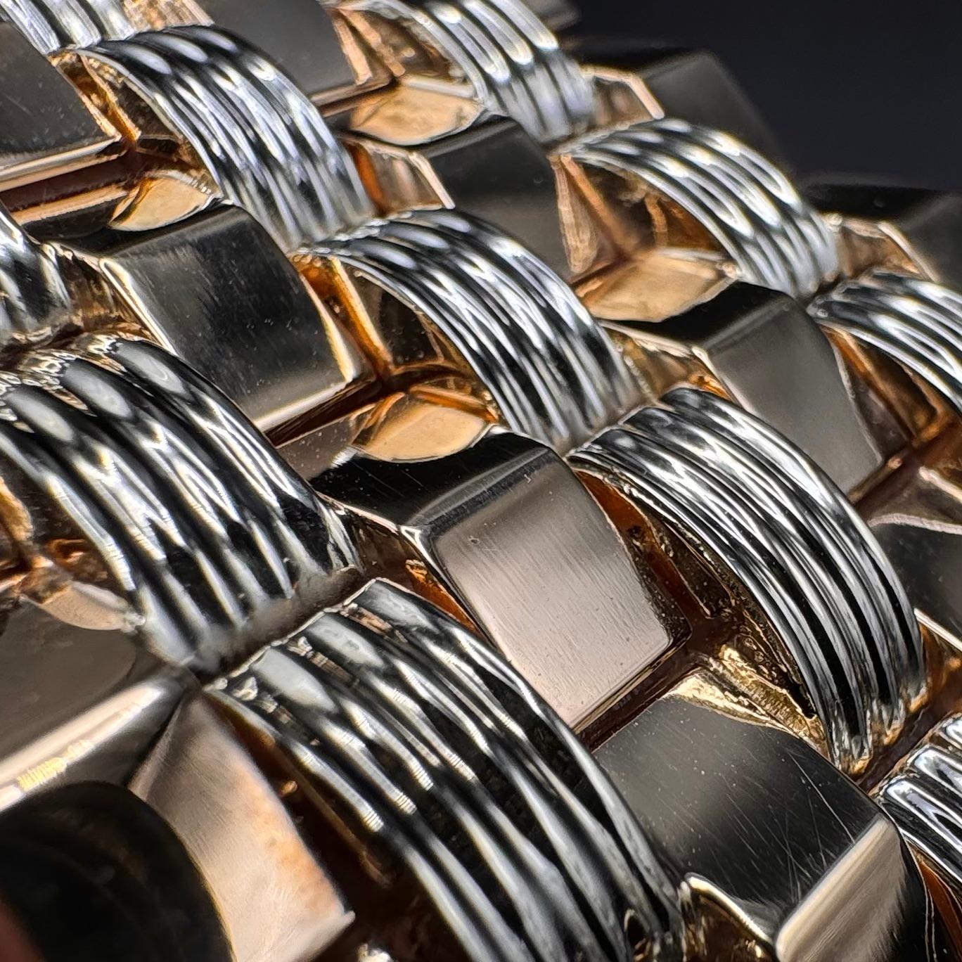 Art Deco Style Geometric Tank Bracelet Rose and White Gold Portuguese 1940s In Good Condition For Sale In Lisbon, PT