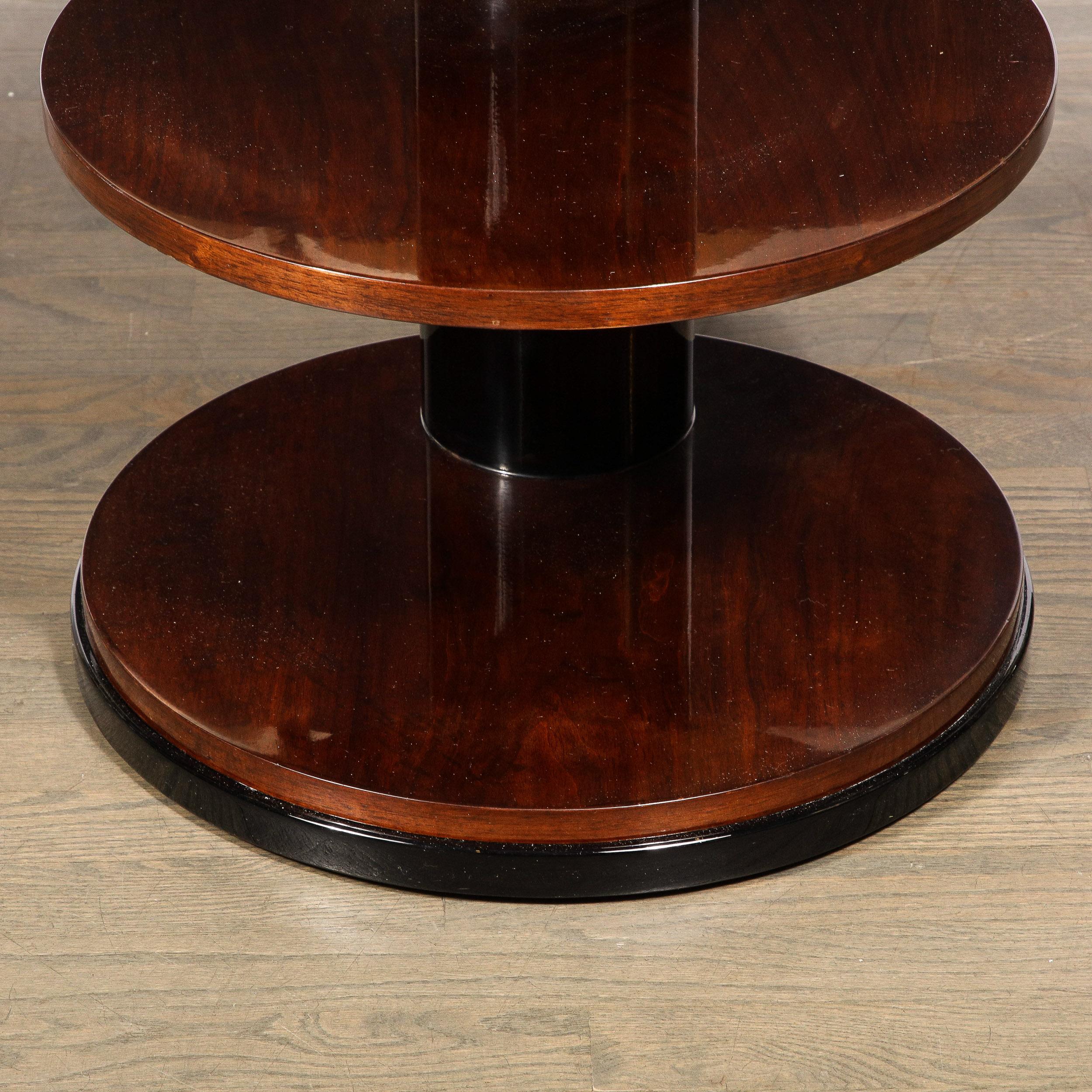 Art Deco Geometric Three-Tier Walnut Table & Black Lacquer Occasional Table 2