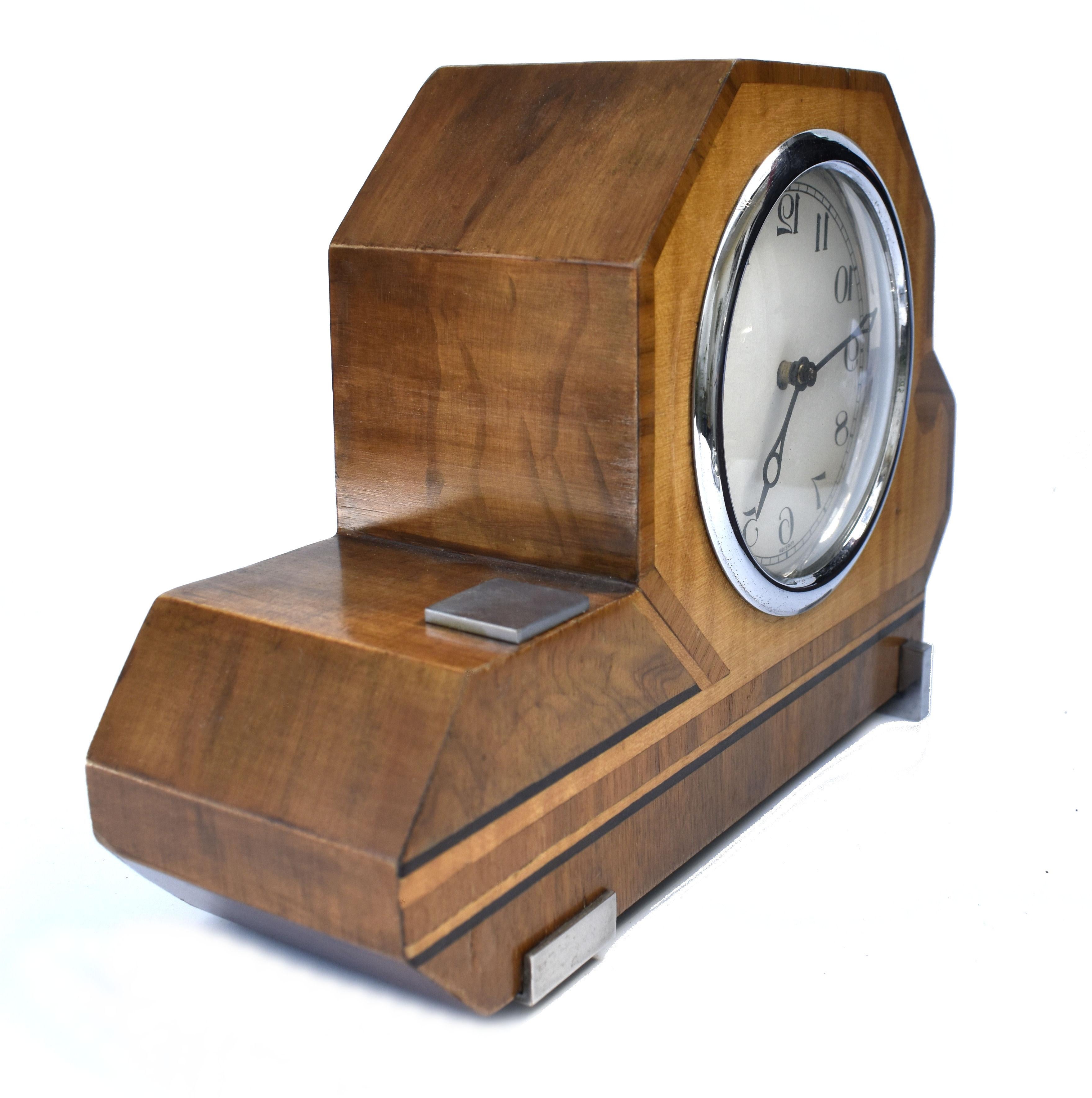 Art Deco Geometric Two Tone Wooden Mantle Clock, English, c1930 For Sale 1