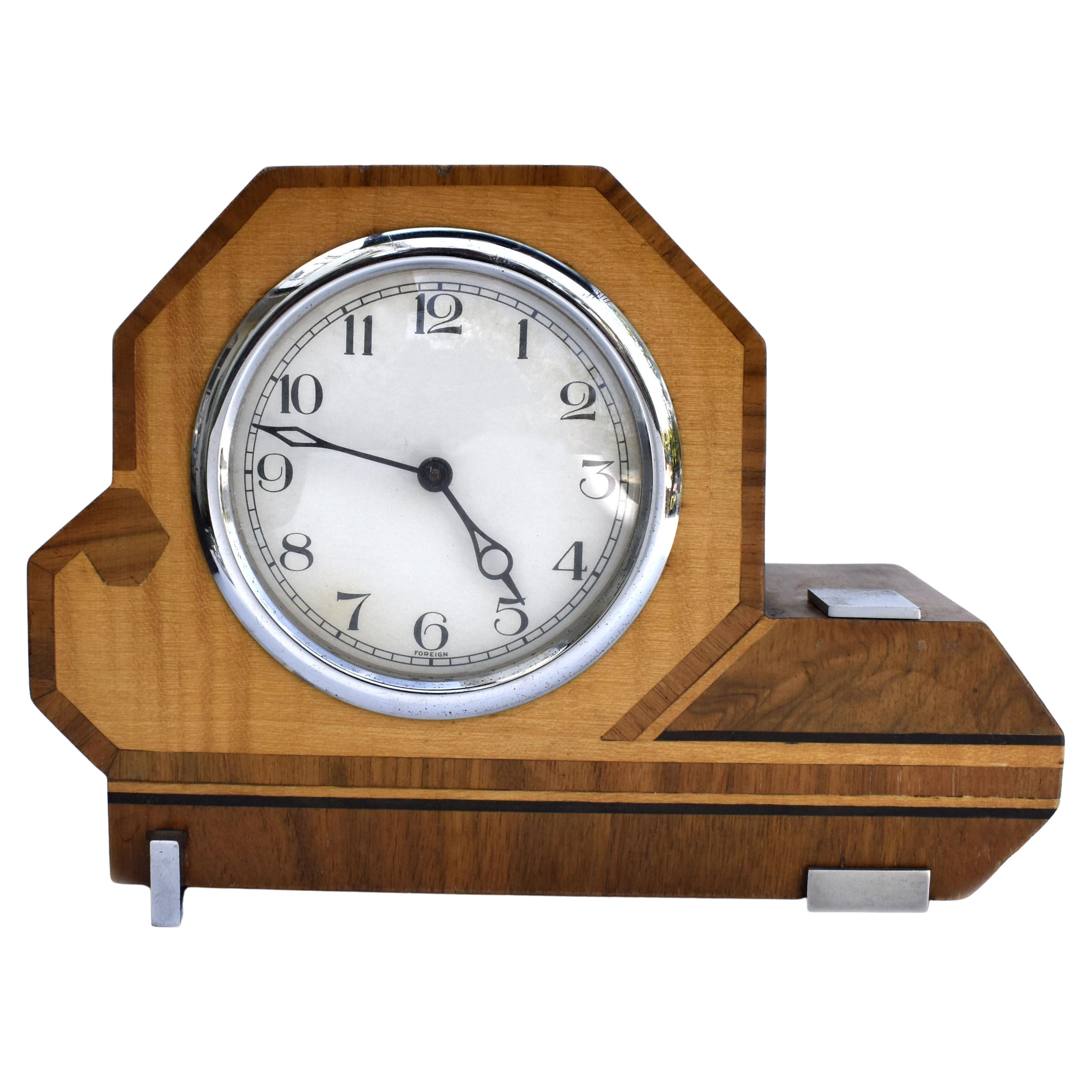 Art Deco Geometric Two Tone Wooden Mantle Clock, English, c1930