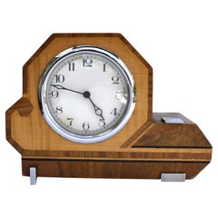 Art Deco Geometric Two Tone Wooden Mantle Clock, English, c1930