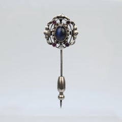 Art Deco Georg Jensen 830 Silver Stick Pin No. 17 with Labradorite and Amethysts