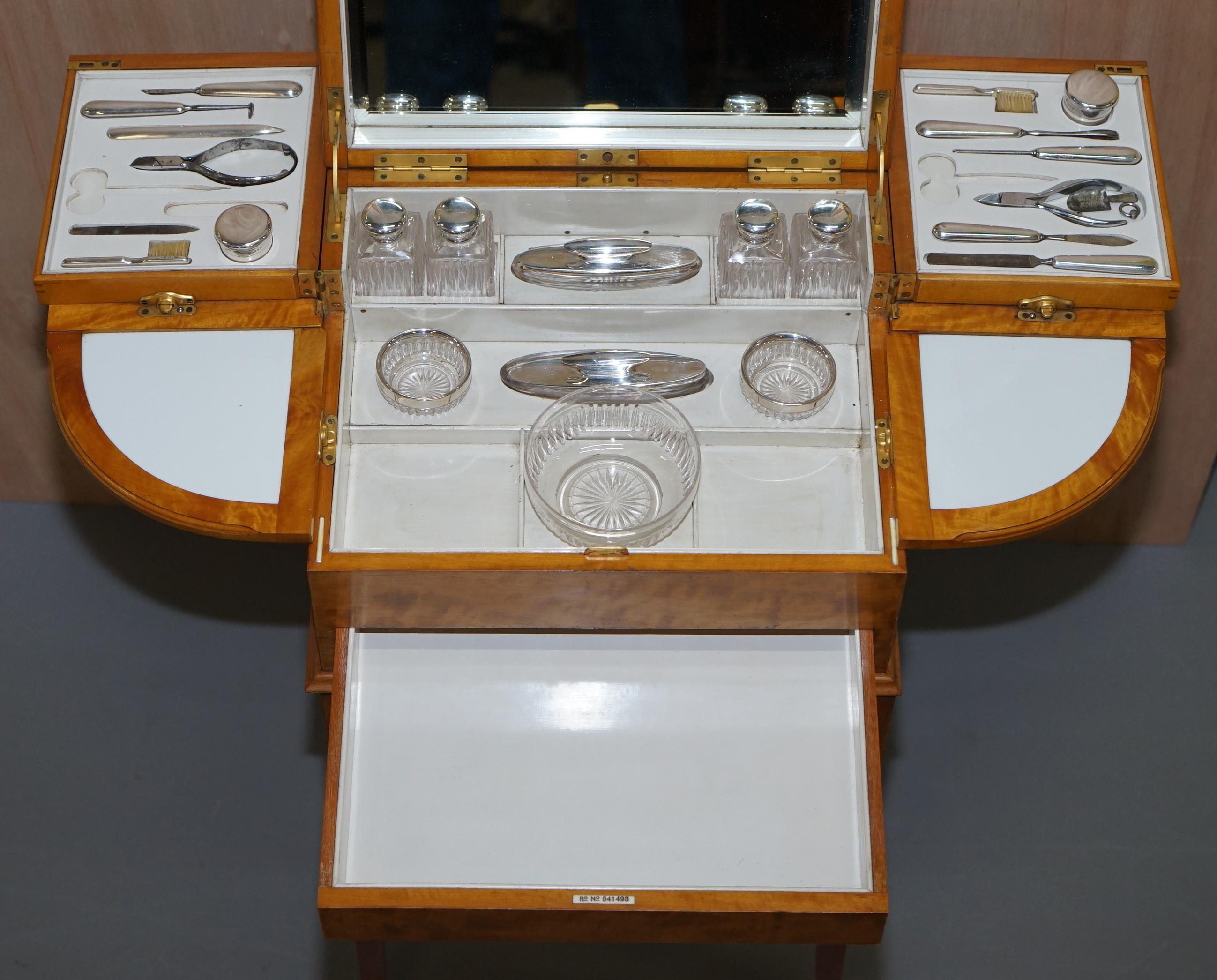 Art Deco George Betjemann & Sons Metamorphic Dressing Table Sterling Silver Set 8