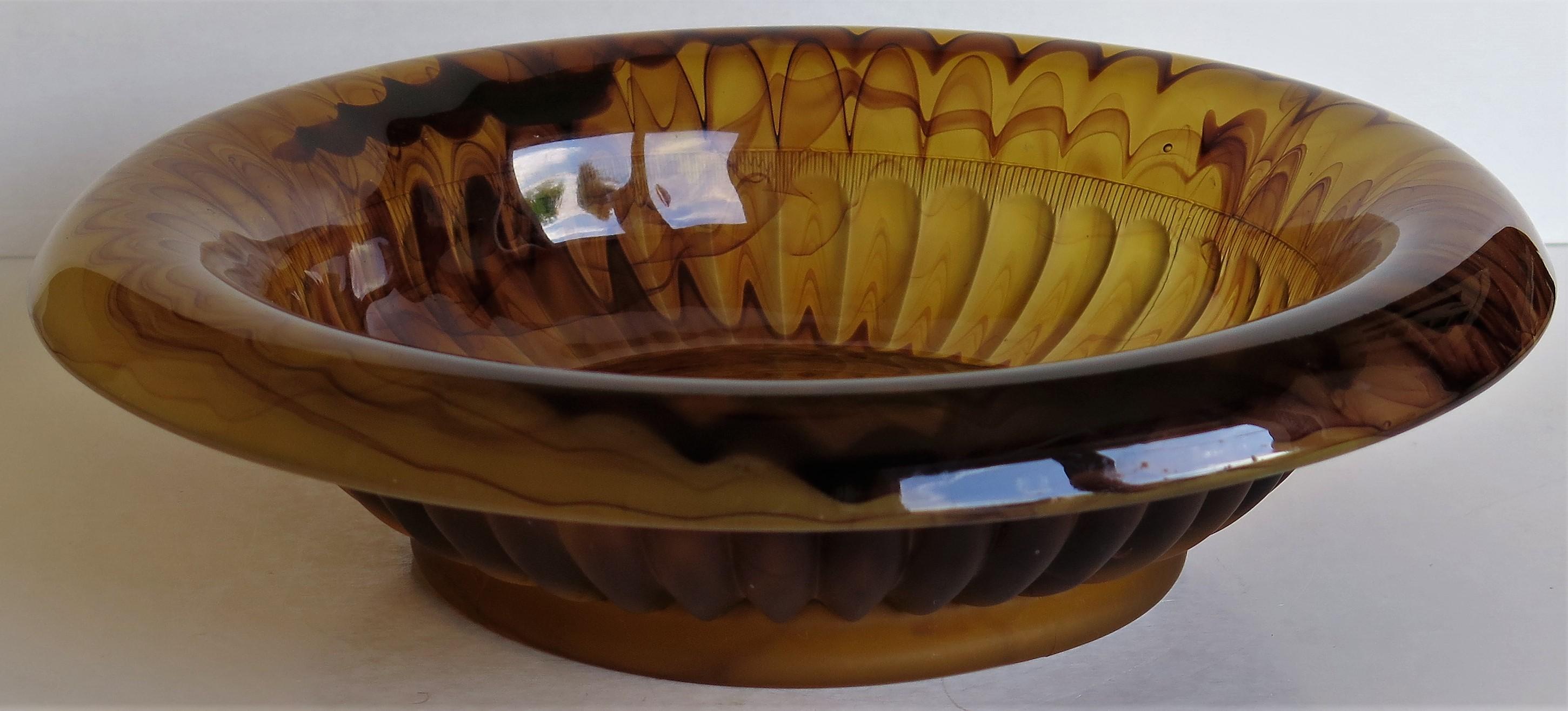 Art Deco George Davidson Large Amber Cloud Glass Bowl Pattern 1910D, Ca 1930 1