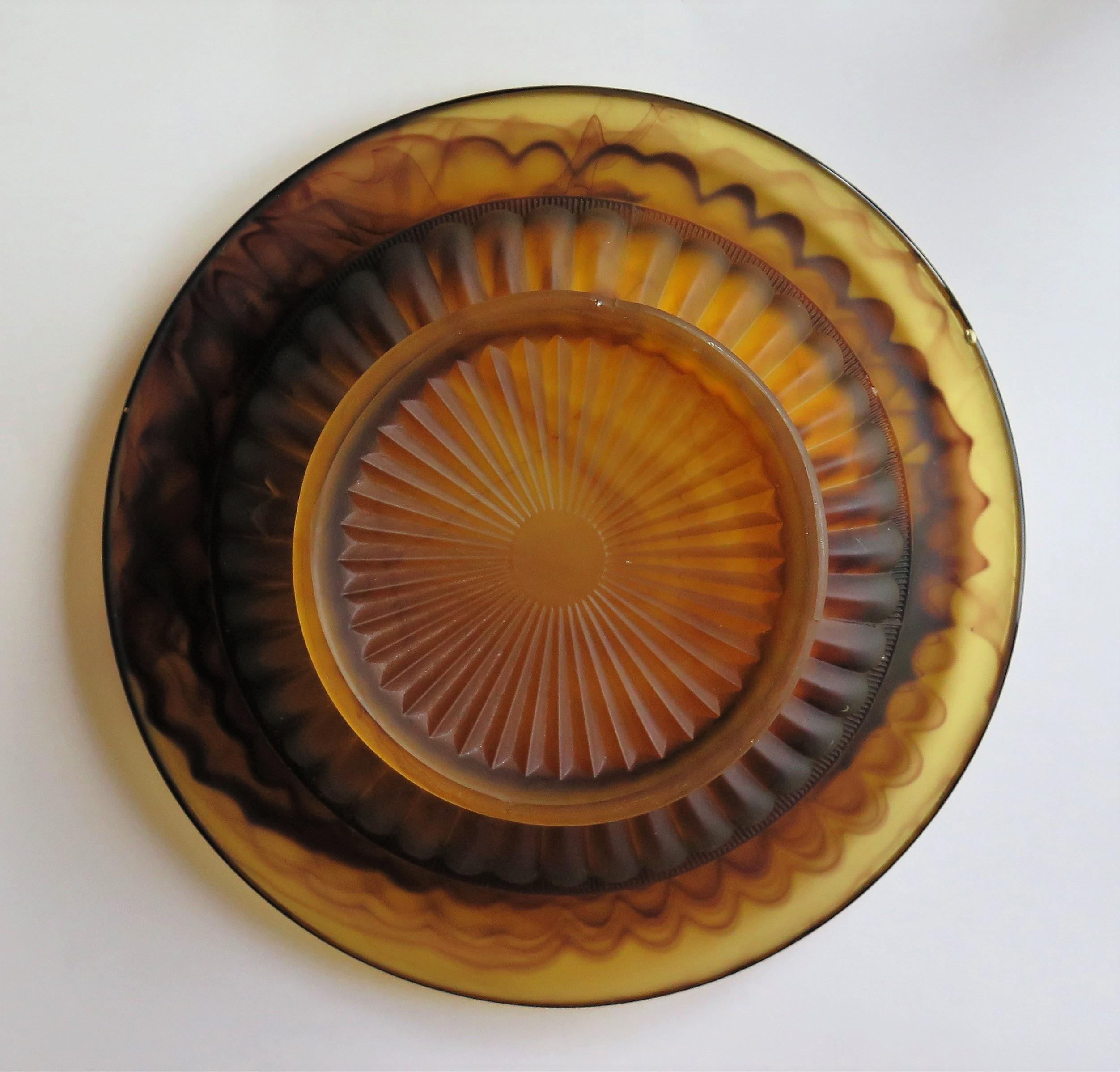 Art Deco George Davidson Large Amber Cloud Glass Bowl Pattern 1910D, Ca 1930 8