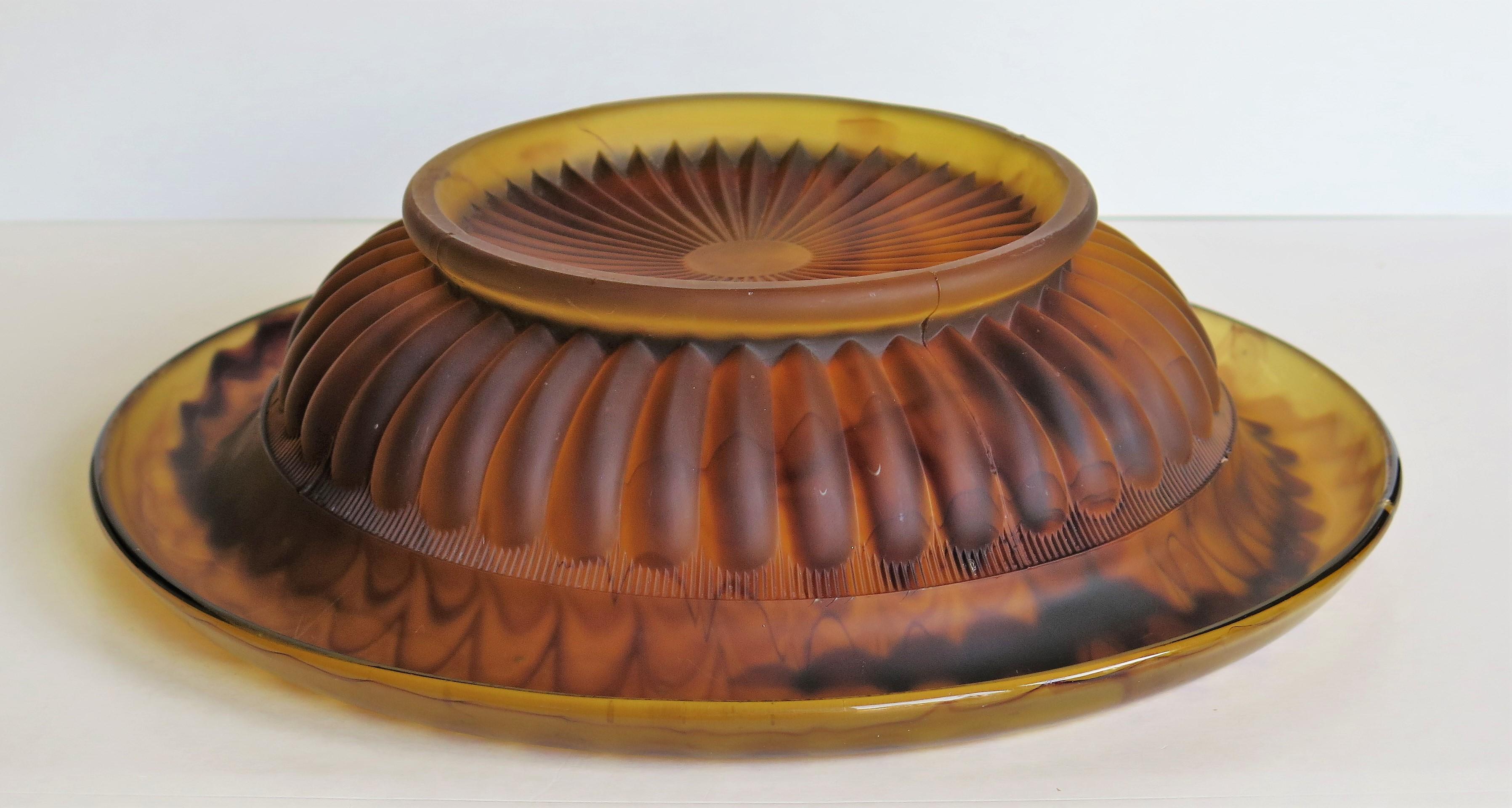 Art Deco George Davidson Large Amber Cloud Glass Bowl Pattern 1910D, Ca 1930 9