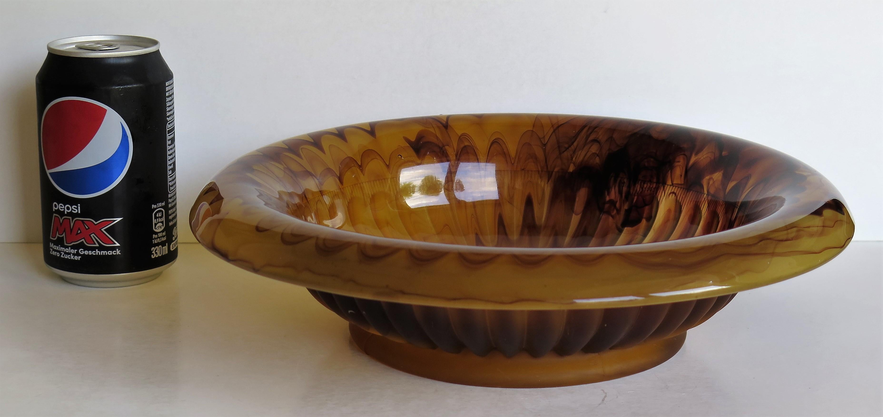 Art Deco George Davidson Large Amber Cloud Glass Bowl Pattern 1910D, Ca 1930 10