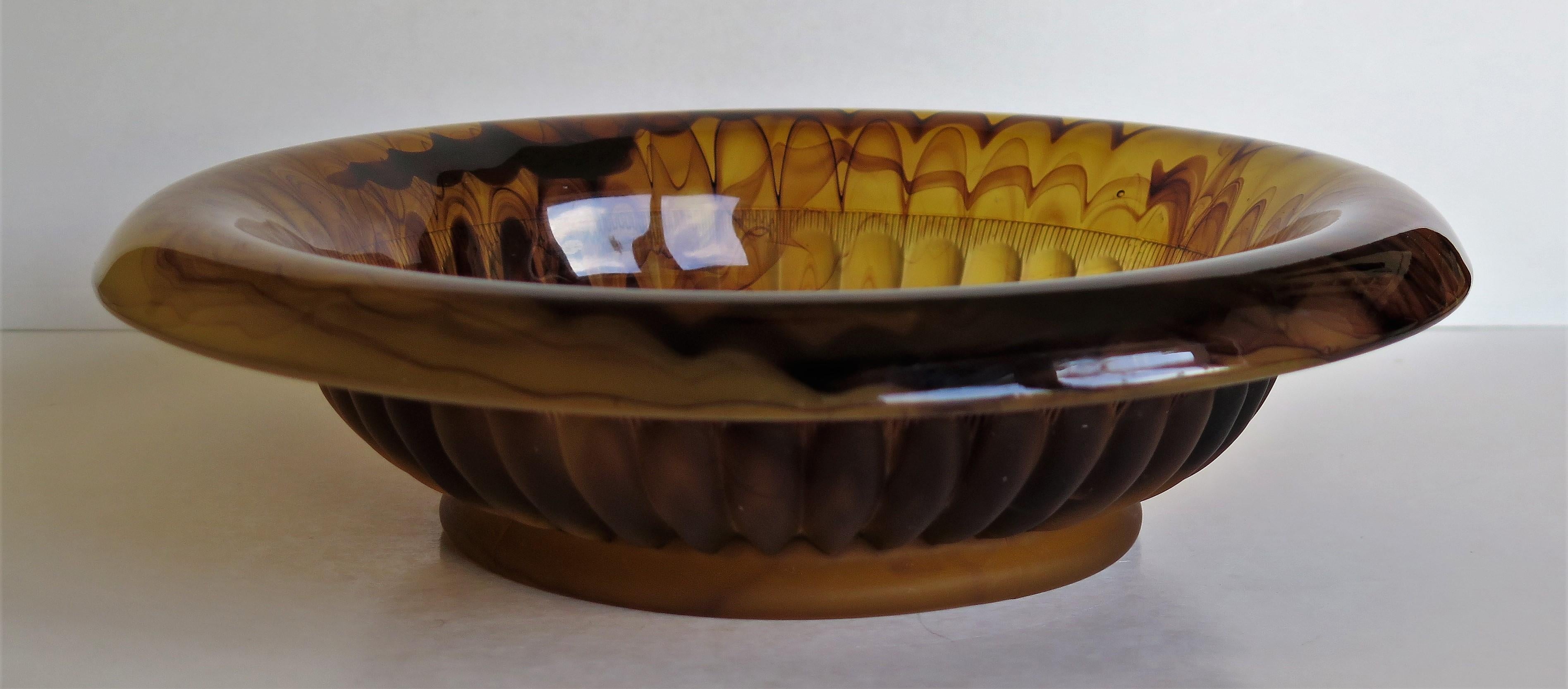 Art Deco George Davidson Large Amber Cloud Glass Bowl Pattern 1910D, Ca 1930 In Good Condition In Lincoln, Lincolnshire