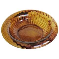 Antique Art Deco George Davidson Large Amber Cloud Glass Bowl Pattern 1910D, Ca 1930