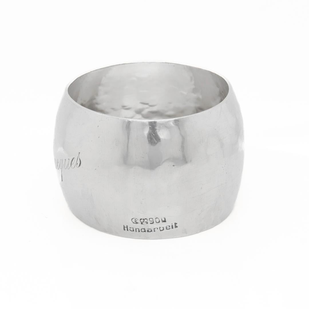 Art Deco German 800 Silver Napkin Ring Engraved 'Jacques' For Sale 1