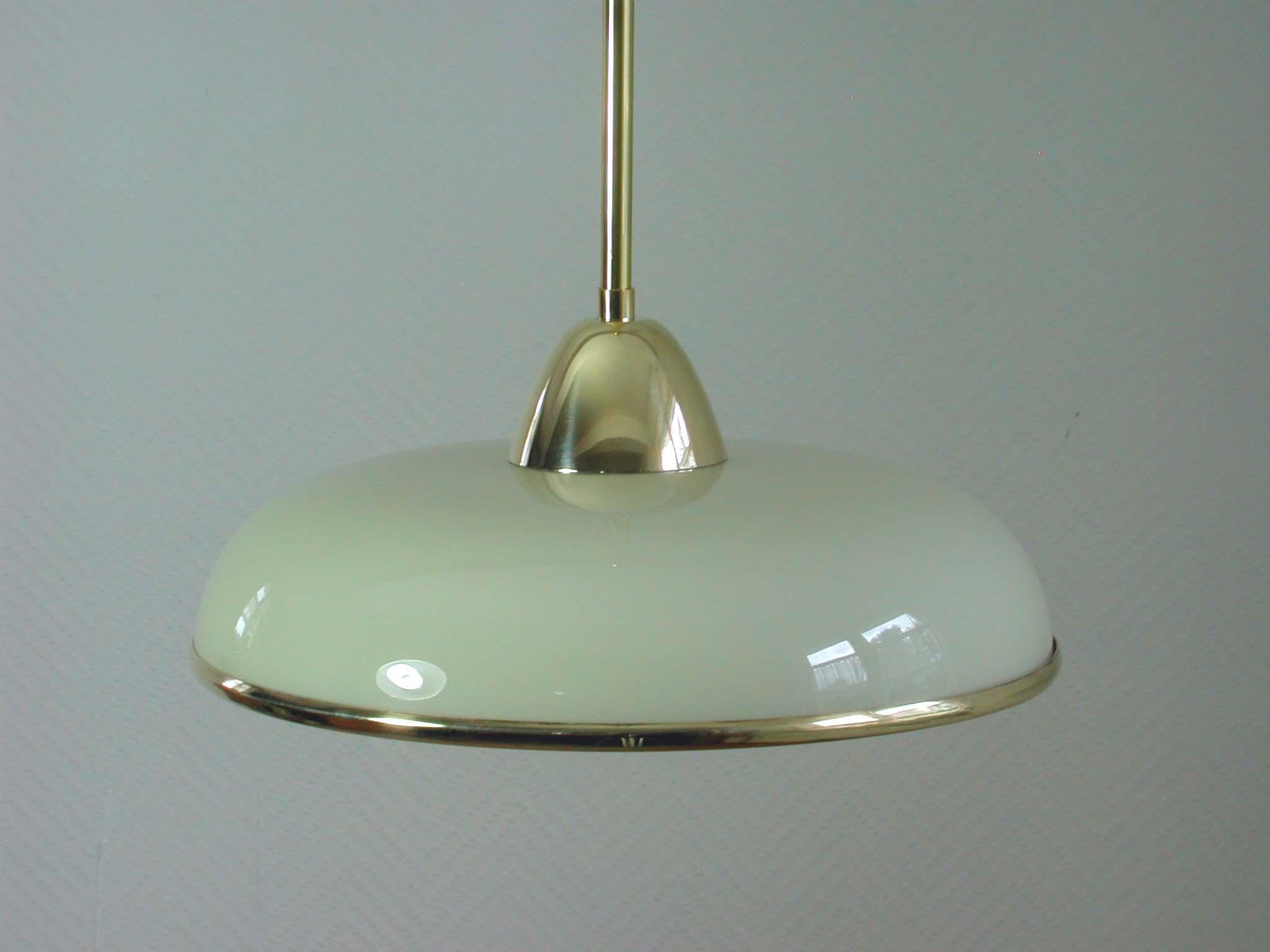 Art Deco German Bauhaus Cream Opaline Glass and Brass Pendants, 1 available 1