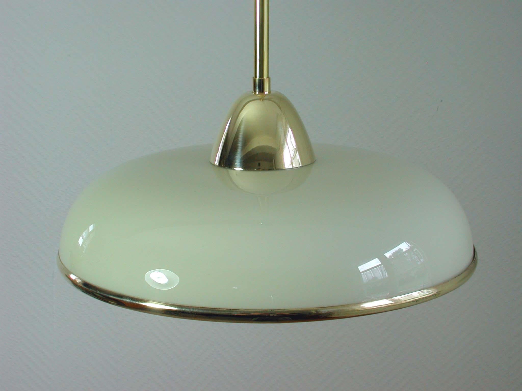 Art Deco German Bauhaus Cream Opaline Glass and Brass Pendants, 1 available 3