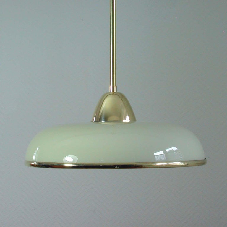 Mid-20th Century Art Deco German Bauhaus Cream Opaline Glass and Brass Pendants, 5 available