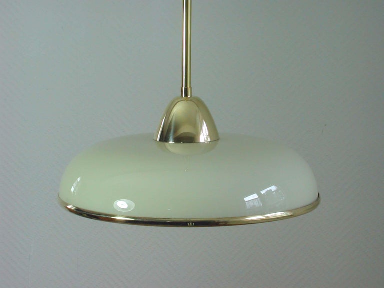 Art Deco German Bauhaus Cream Opaline Glass and Brass Pendants, 5 available 1