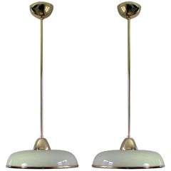 Art Deco German Bauhaus Cream Opaline Glass and Brass Pendants, 5 available
