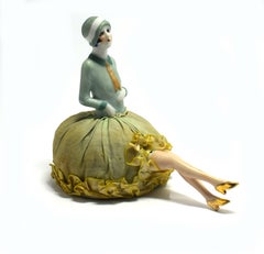 Art Deco German Flapper Girl Pin Cushion with Legs