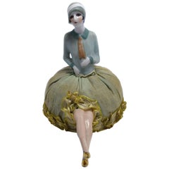 Art Deco German Flapper Girl Pin Cushion with Legs