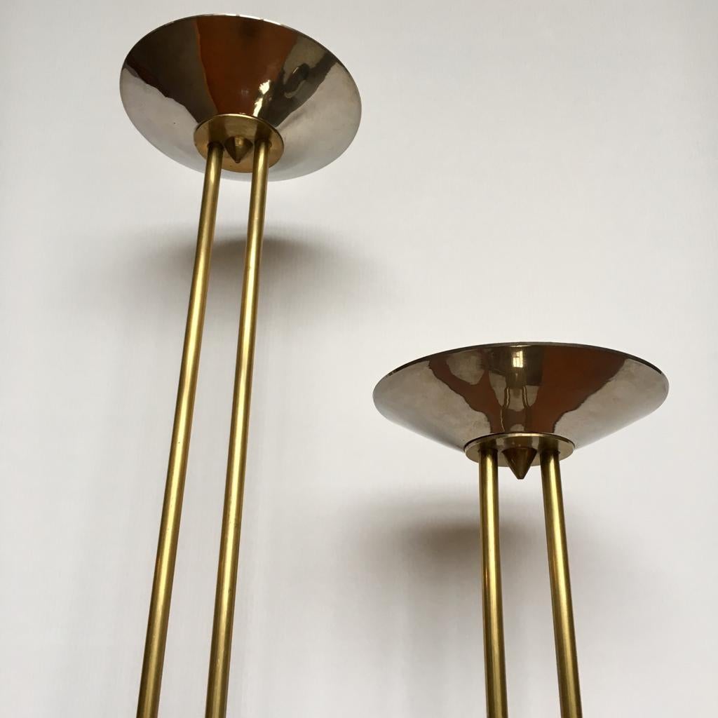 Mid-20th Century Art Deco German Large Steel and Brass Candleholders, Set of 2, 1930s For Sale
