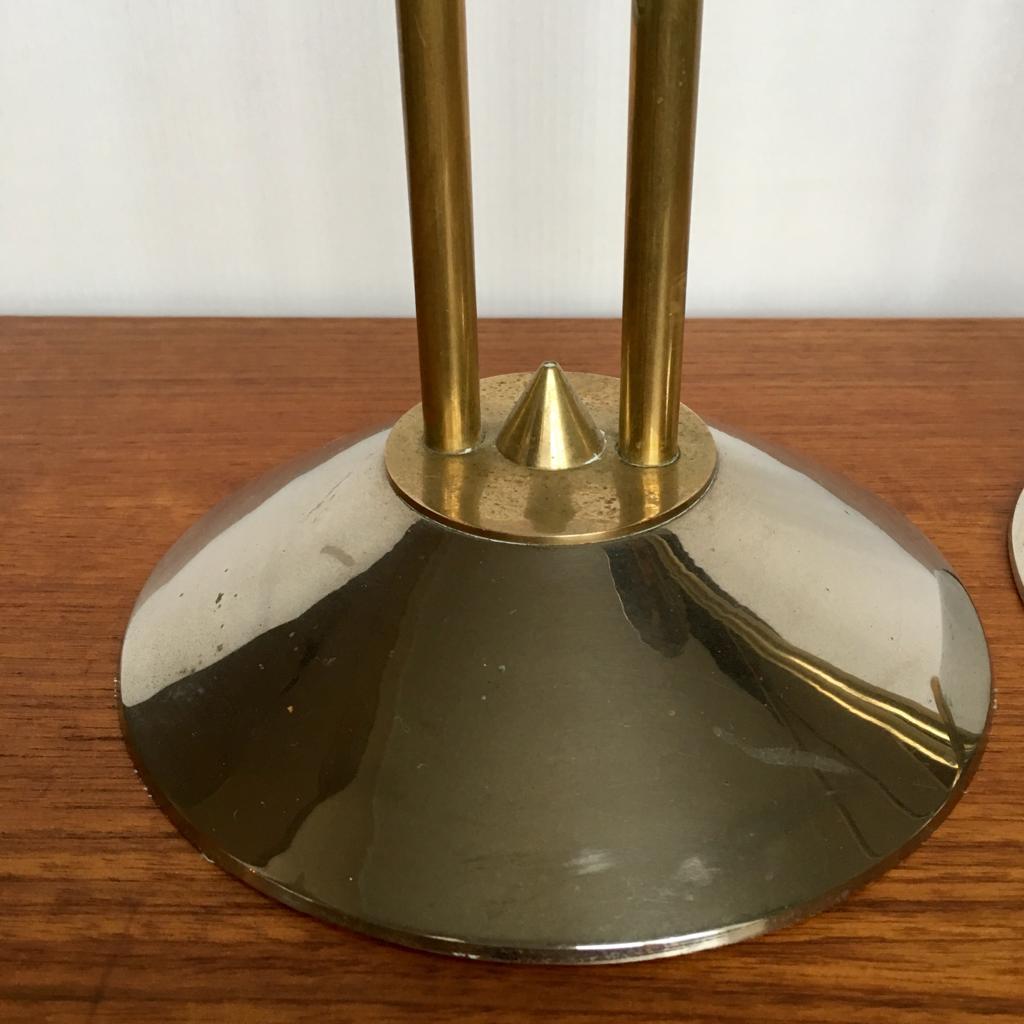 Art Deco German Large Steel and Brass Candleholders, Set of 2, 1930s For Sale 3