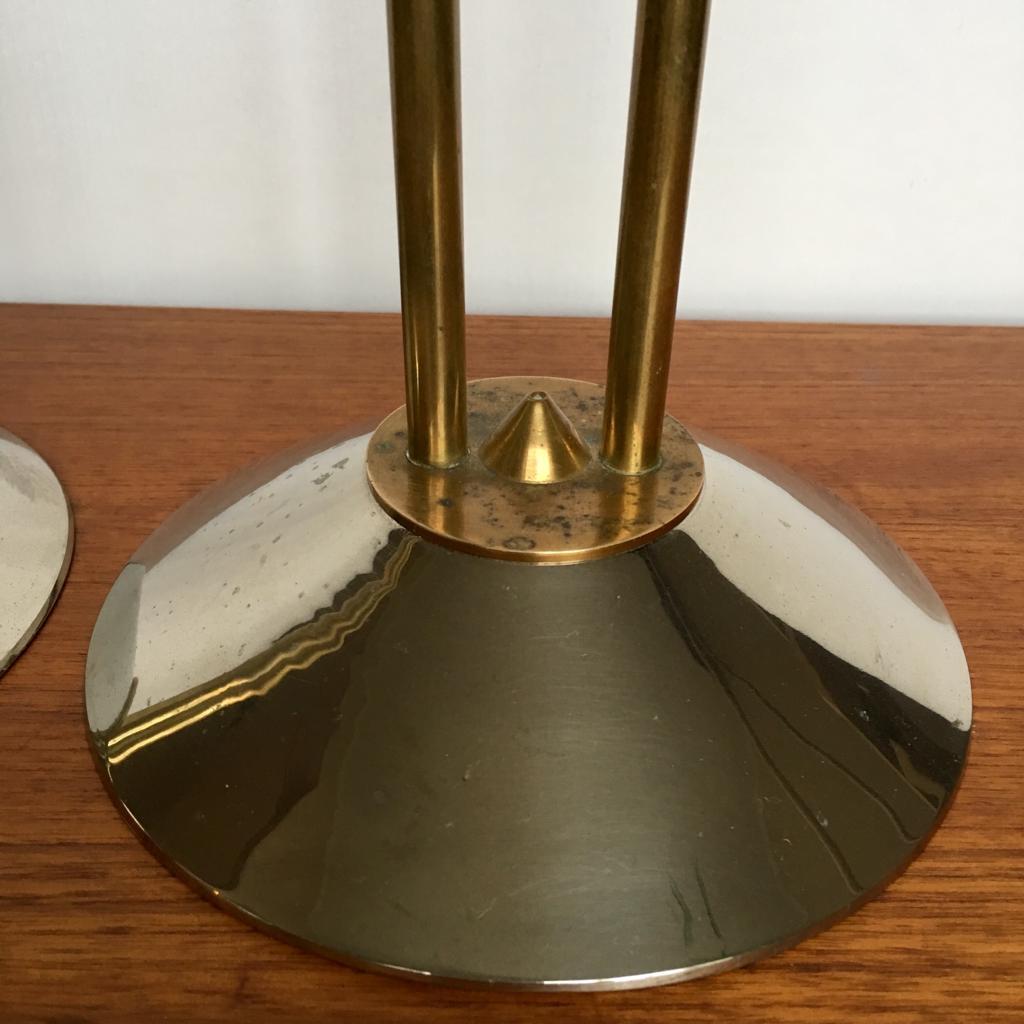 Art Deco German Large Steel and Brass Candleholders, Set of 2, 1930s For Sale 4