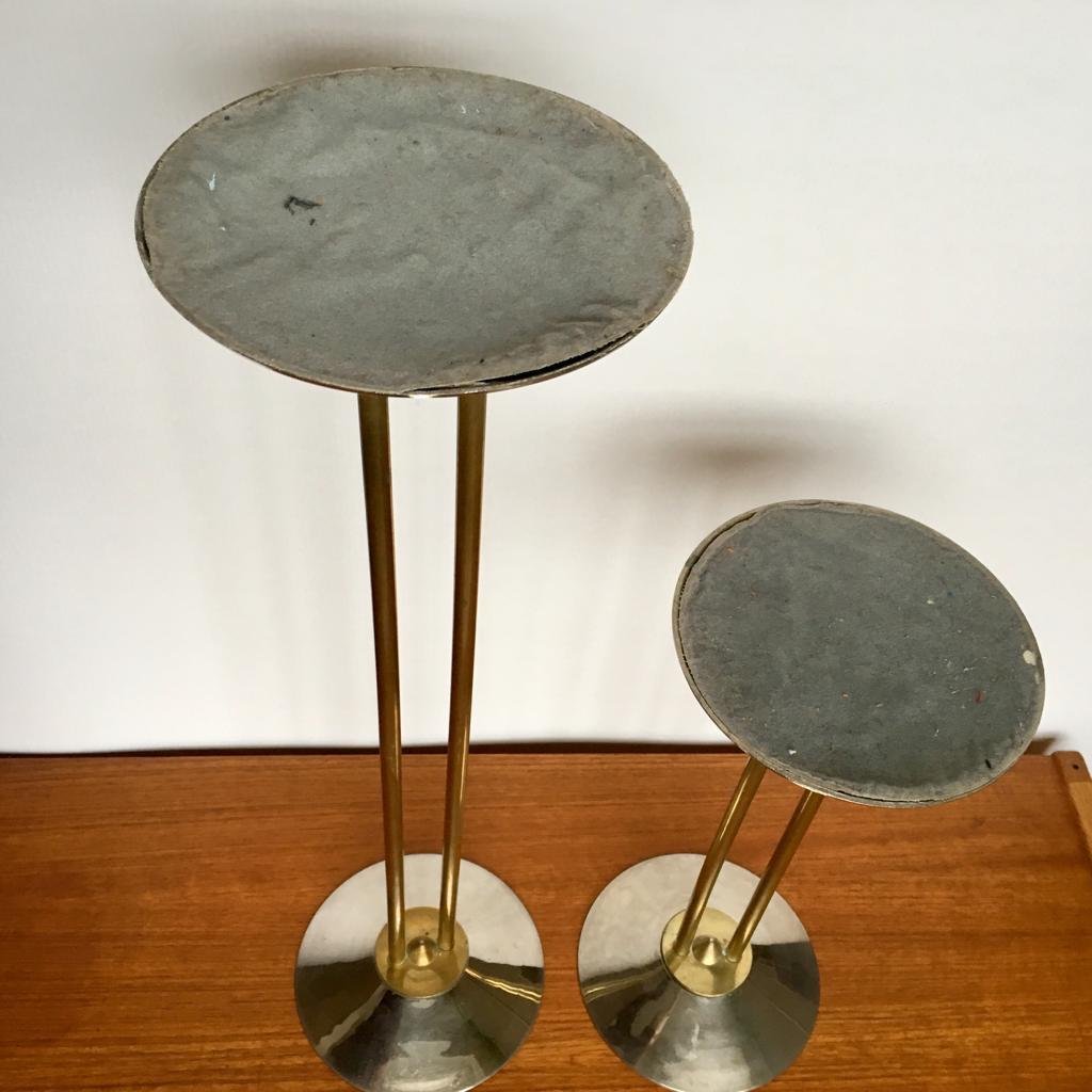 Art Deco German Large Steel and Brass Candleholders, Set of 2, 1930s For Sale 5