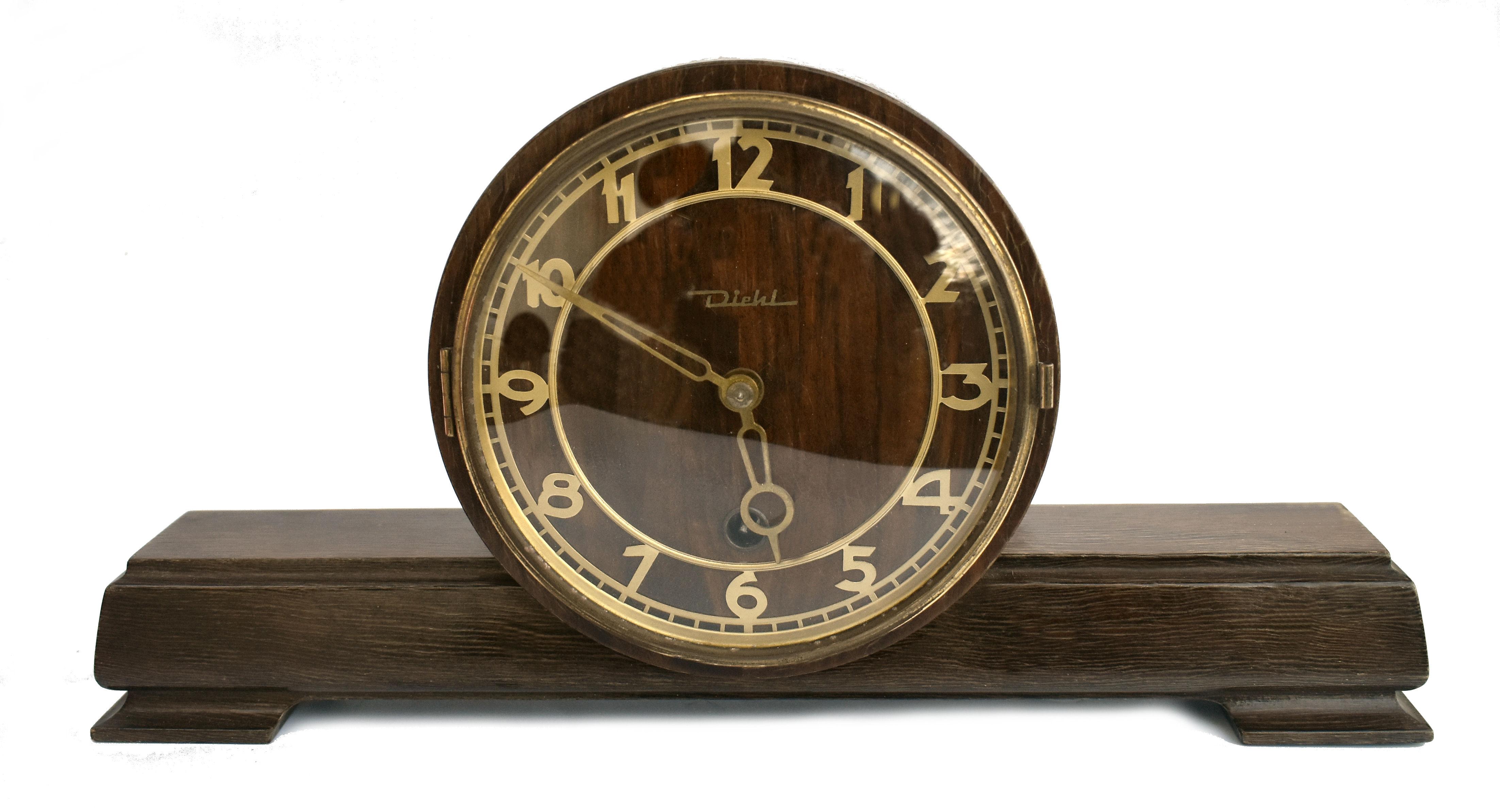 Art Deco German Mantle Clock by Diehl, c1930 In Good Condition In Devon, England