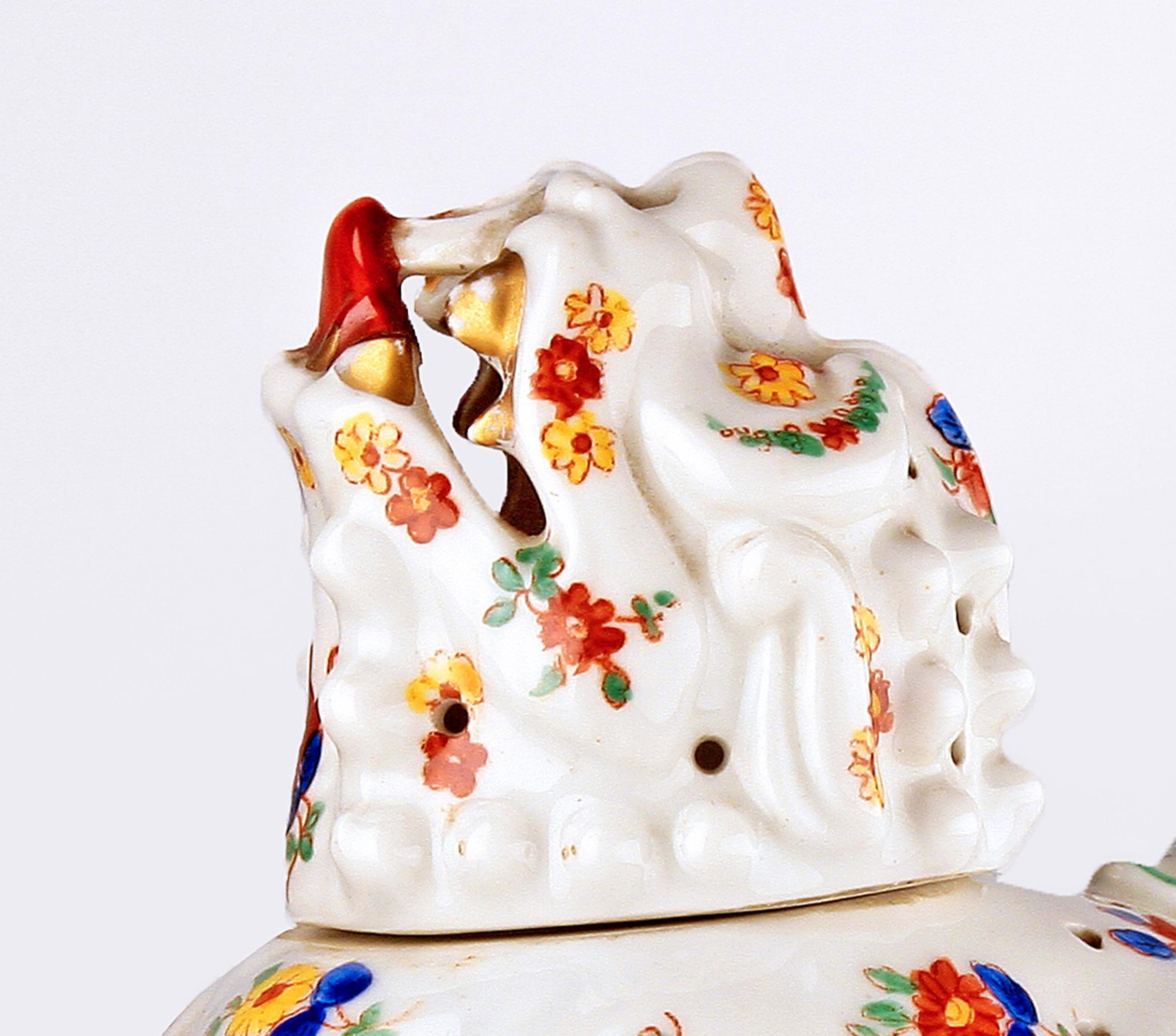 Art Déco German Painted Porcelain Foo Dog Perfume Lamp/Incense Burner by Aerozon For Sale 1