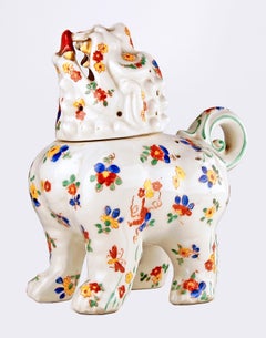 Art Déco German Painted Porcelain Foo Dog Perfume Lamp/Incense Burner by Aerozon