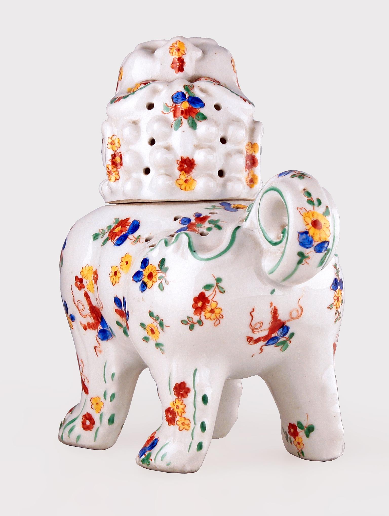 Art Deco Art Déco German Painted Porcelain Foo Dog Perfume Lamp/Incense Burner by Aerozon For Sale