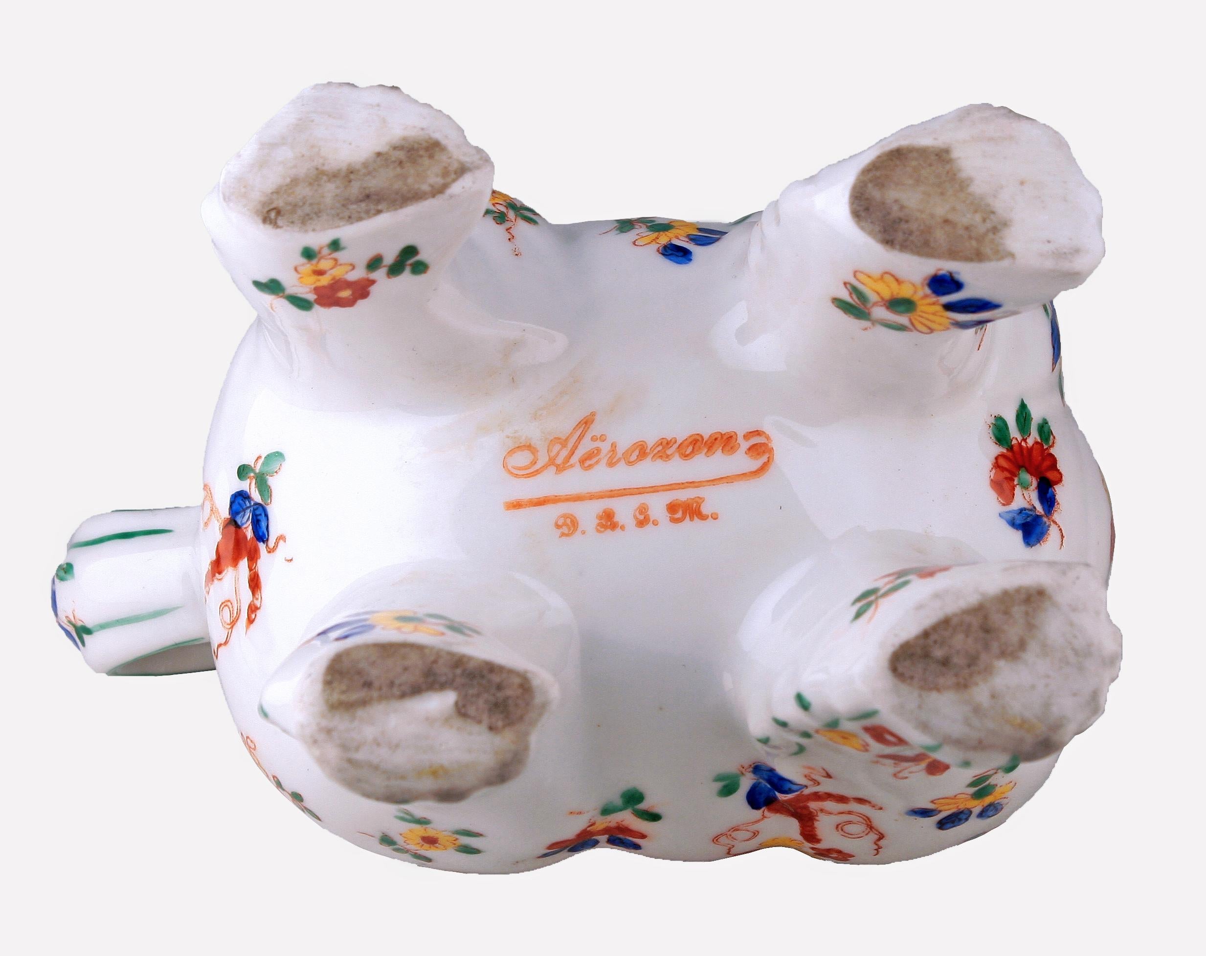 20th Century Art Déco German Painted Porcelain Foo Dog Perfume Lamp/Incense Burner by Aerozon For Sale
