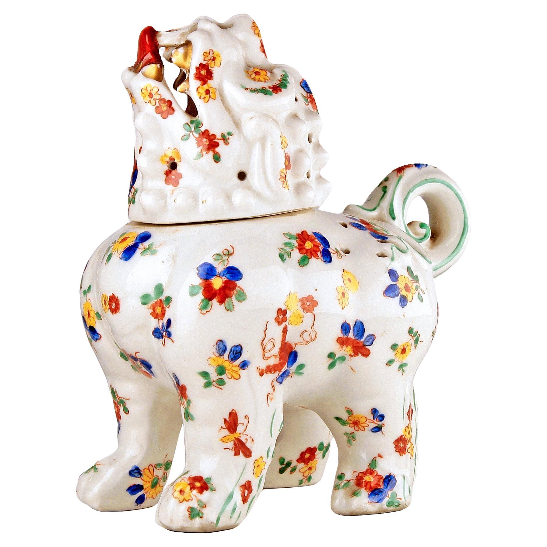 Art Déco German Painted Porcelain Foo Dog Perfume Lamp/Incense Burner by Aerozon