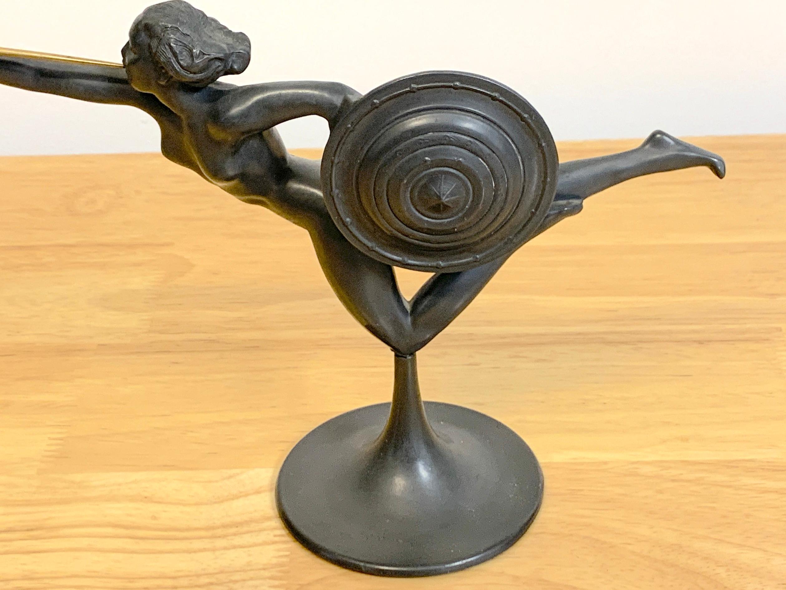 Art Deco German Pewter & Brass Allegory Sculpture Attributed to Kayserzinn For Sale 6