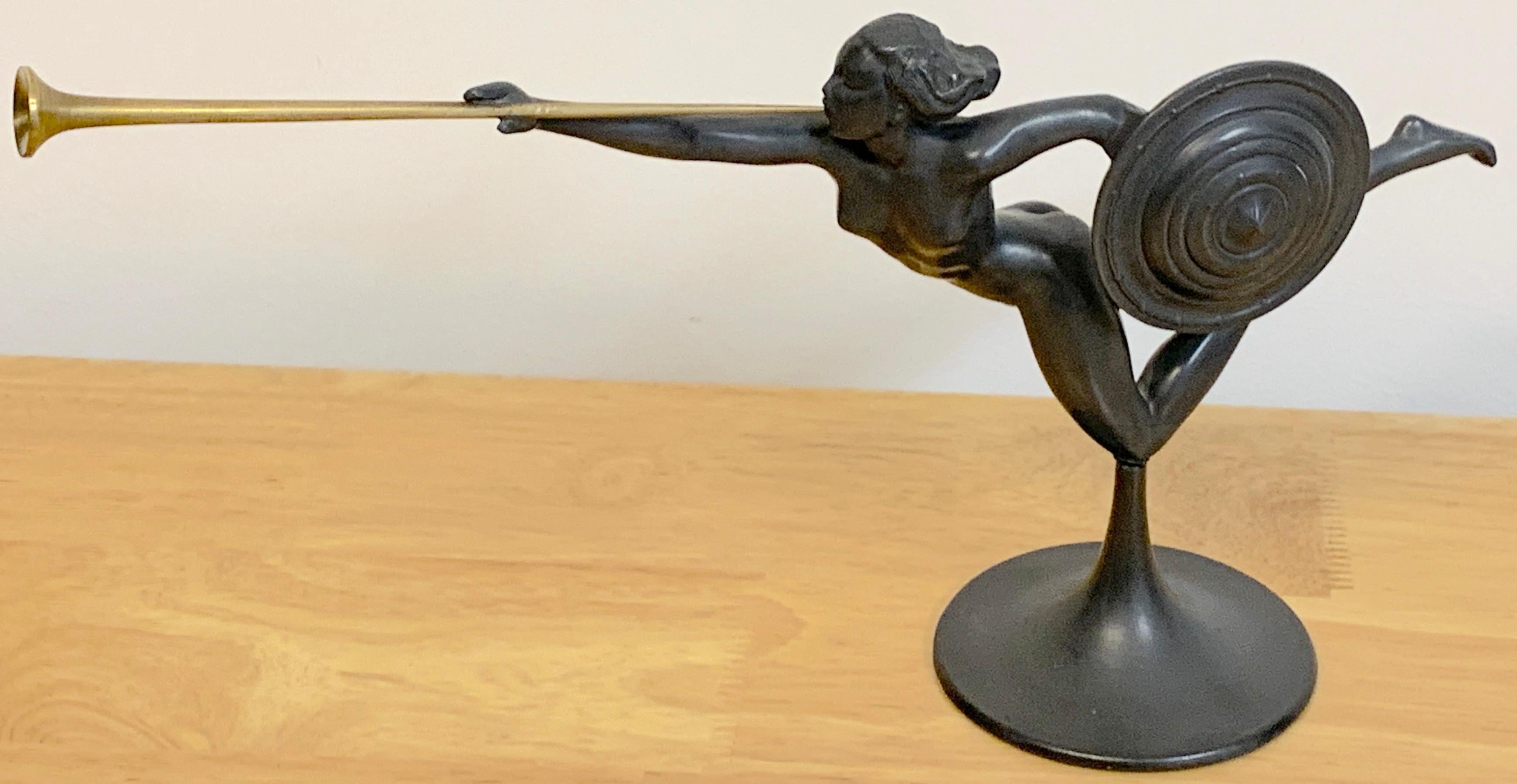 Art Deco German Pewter & Brass Allegory Sculpture Attributed to Kayserzinn In Good Condition For Sale In West Palm Beach, FL