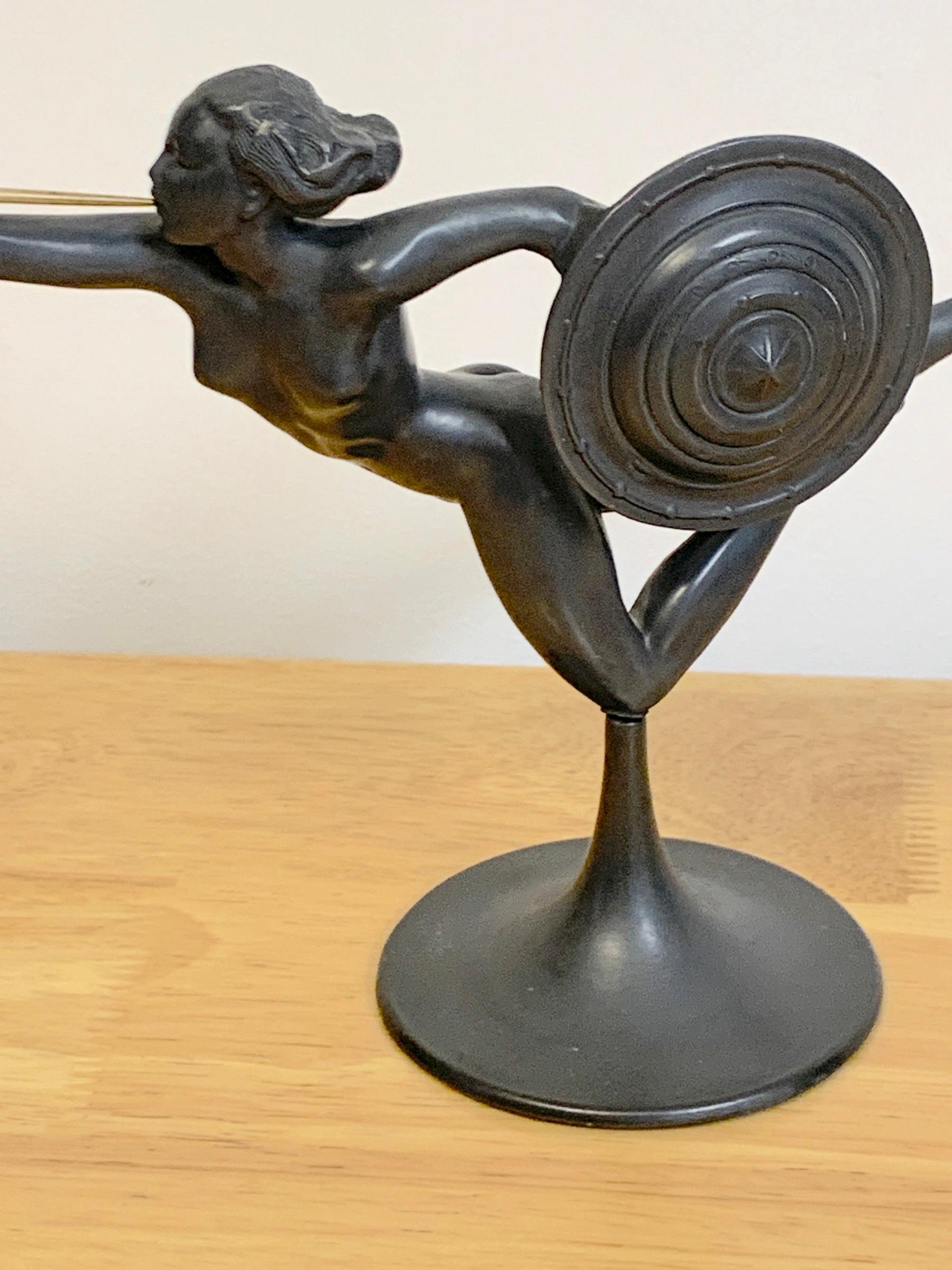 20th Century Art Deco German Pewter & Brass Allegory Sculpture Attributed to Kayserzinn For Sale